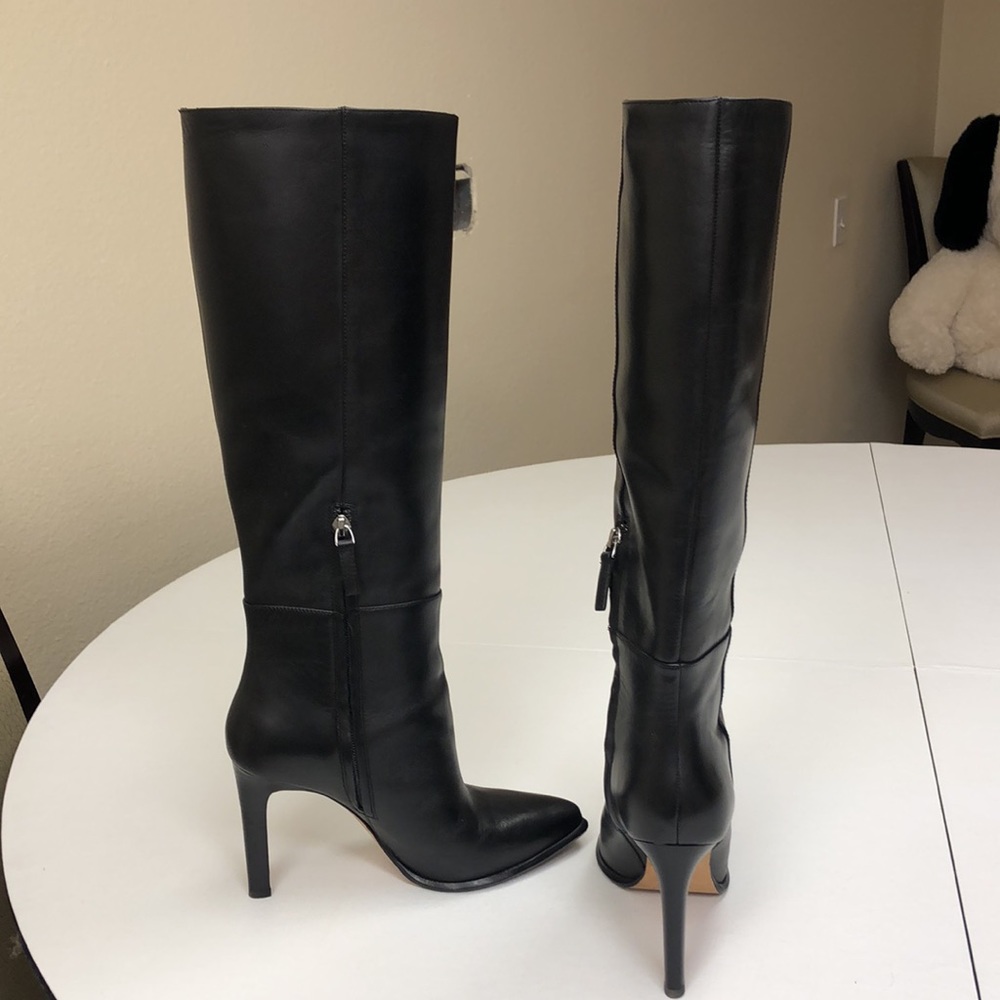 PAIGE Black Leather Knee-High Stiletto Boots - Picture 3 of 6